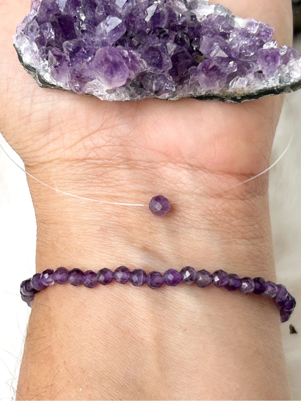Floating Amethyst Necklace and Bracelet set | Genuine Amethyst Jewelry Minimali
